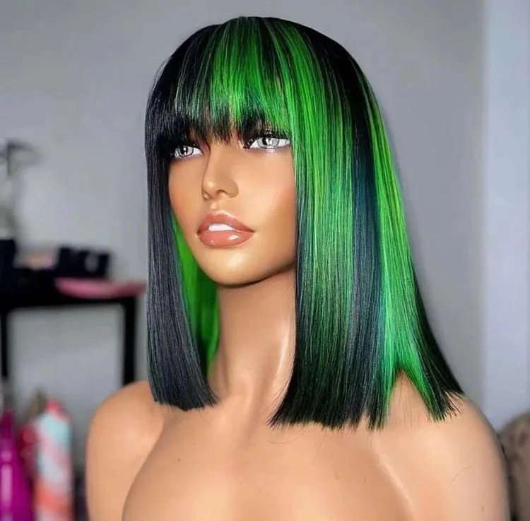 12 Inch Gradient Colorful Short Length Straight Bob Wigs virgin human hair Cosplay Daily Party Wigs for Women