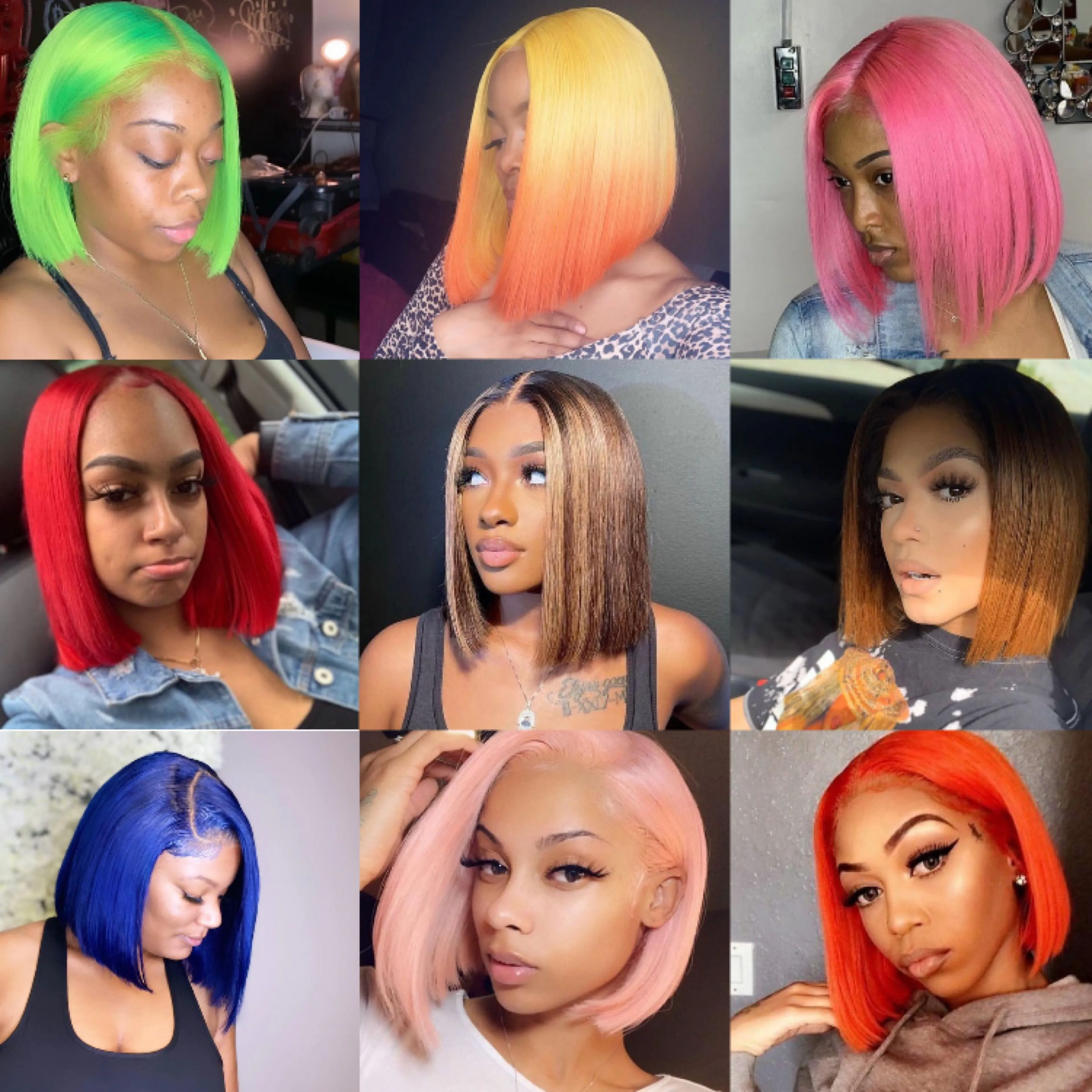 12 Inch Gradient Colorful Short Length Straight Bob Wigs virgin human hair Cosplay Daily Party Wigs for Women