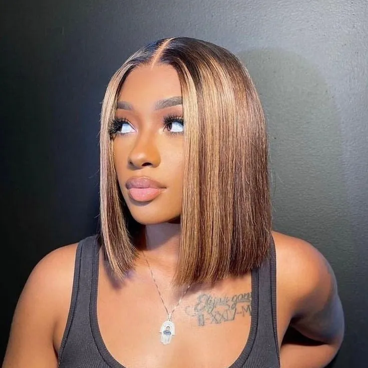12 Inch Gradient Colorful Short Length Straight Bob Wigs virgin human hair Cosplay Daily Party Wigs for Women