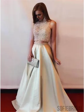 2 Pieces Prom Dresses, Beaded Prom Dresses, Satin Prom Dresses, Cheap Prom Dresses, PD0606