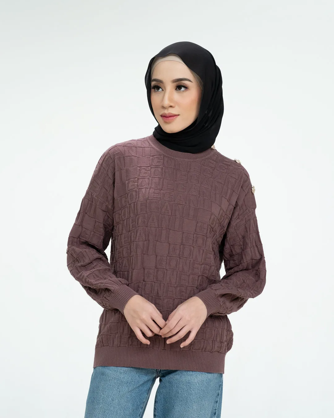 Abjad Sweater - Nutela - Atasan Sweater Knit Wanita Motif Gonegani