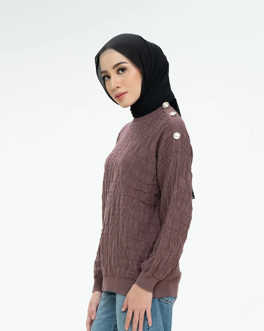 Abjad Sweater - Nutela - Atasan Sweater Knit Wanita Motif Gonegani