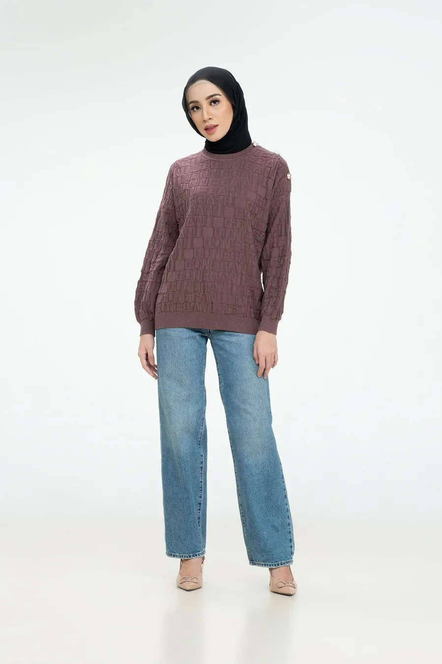 Abjad Sweater - Nutela - Atasan Sweater Knit Wanita Motif Gonegani