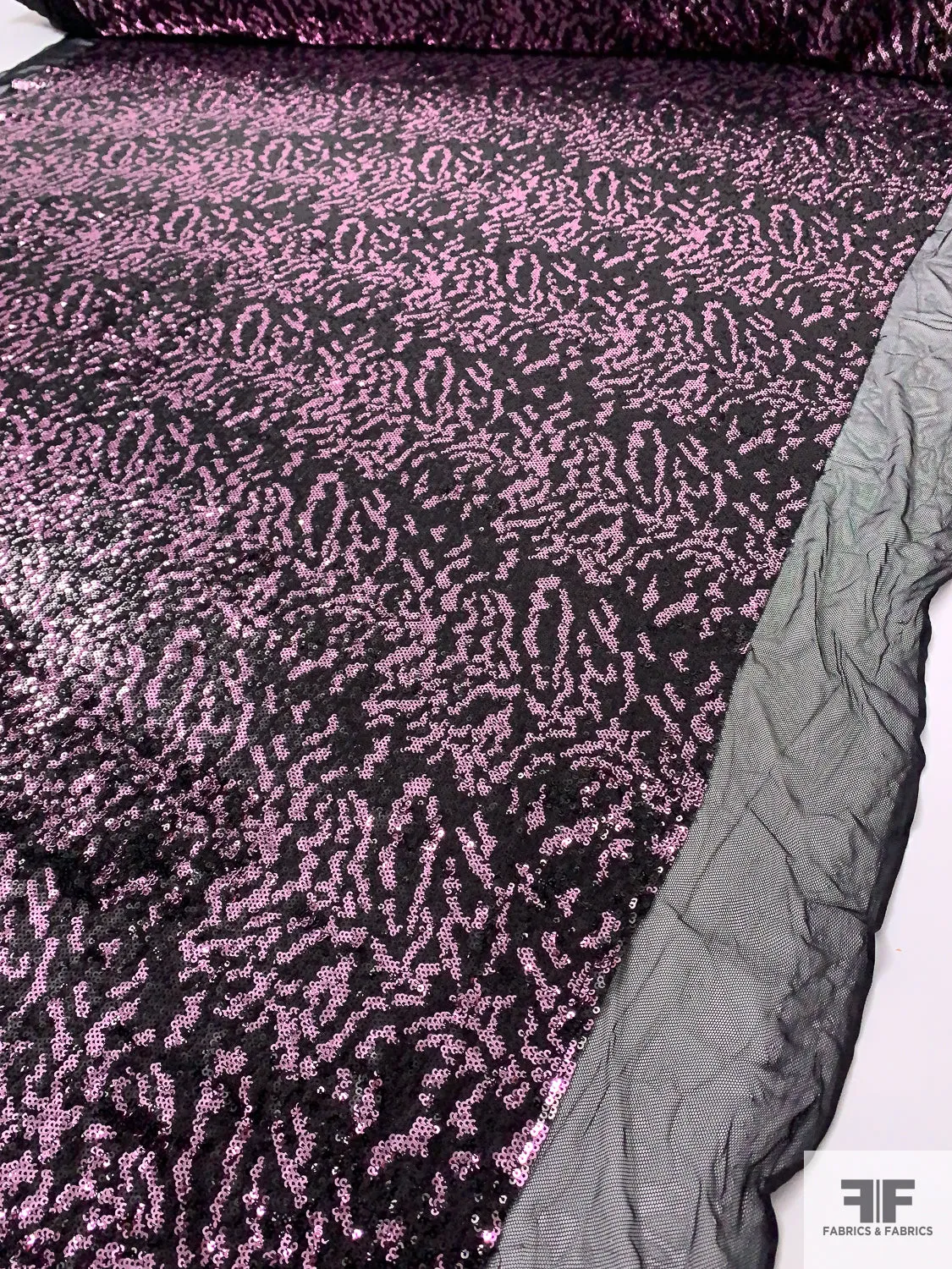 Abstract Design Sequins on Stretch Tulle - Lilac / Black
