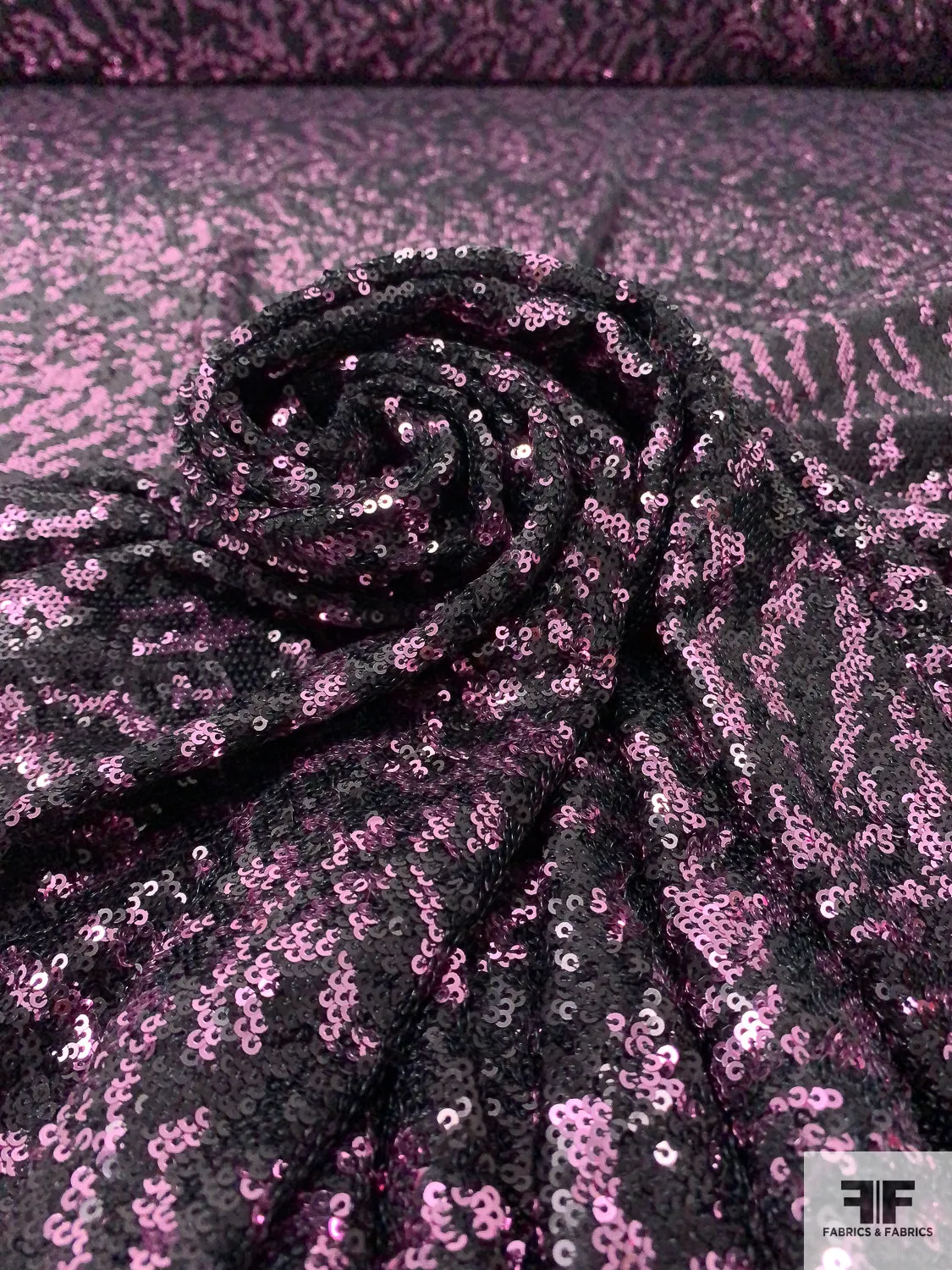 Abstract Design Sequins on Stretch Tulle - Lilac / Black
