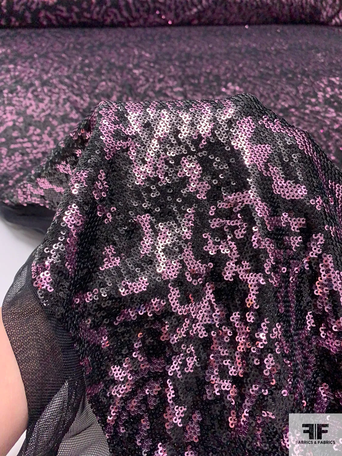 Abstract Design Sequins on Stretch Tulle - Lilac / Black
