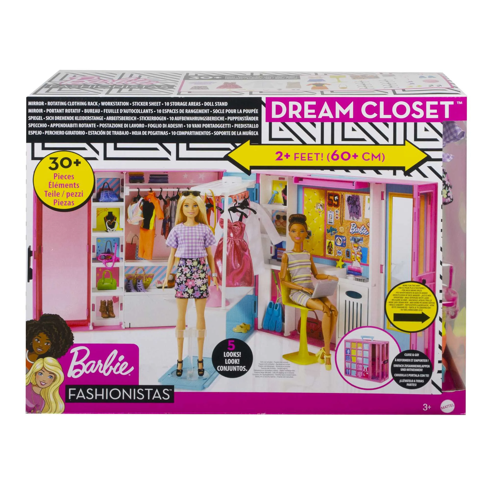 Barbie Closet Playset With 30  Accessories, 5 Complete Looks, Rotating Clothing Rack, Dream Closet