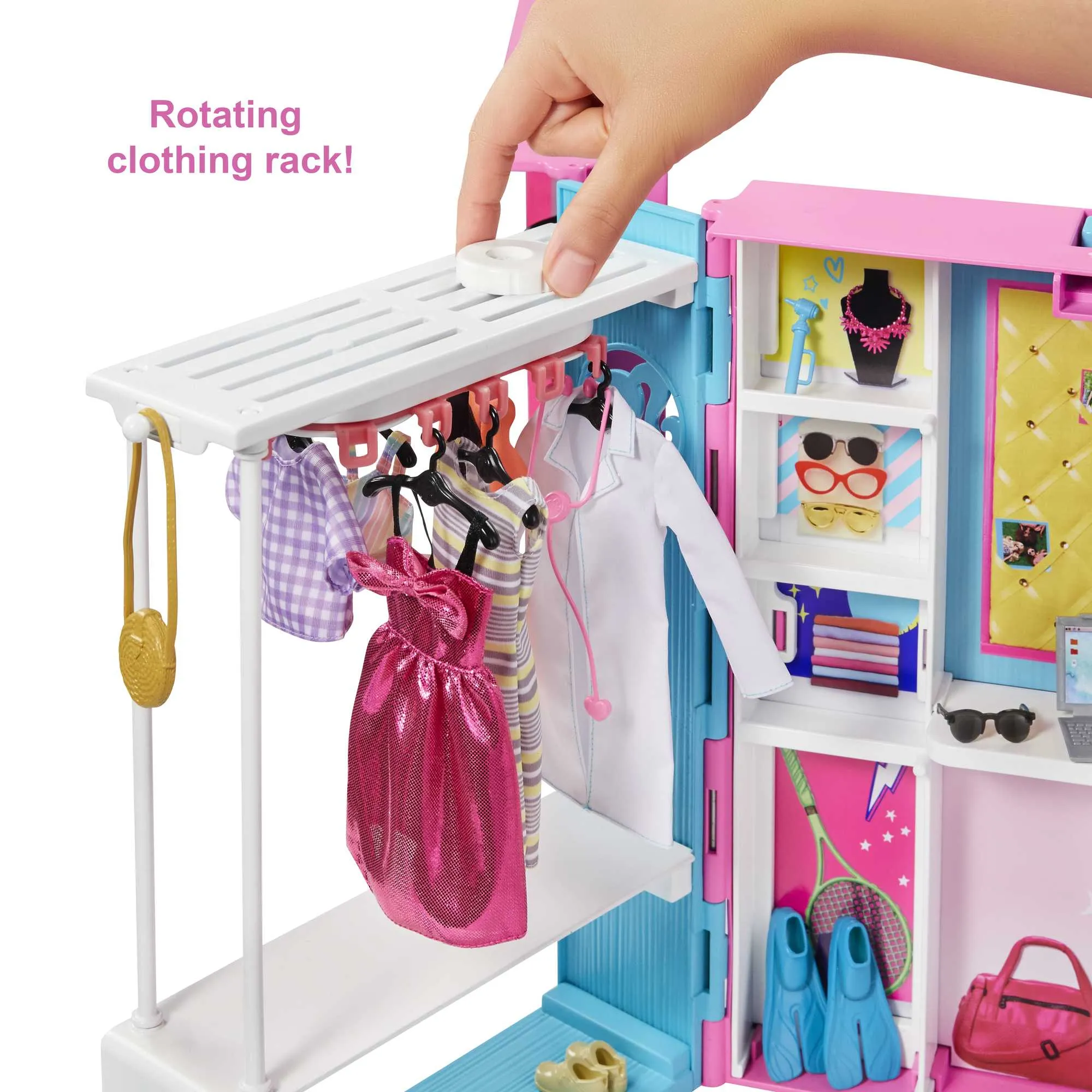 Barbie Closet Playset With 30  Accessories, 5 Complete Looks, Rotating Clothing Rack, Dream Closet