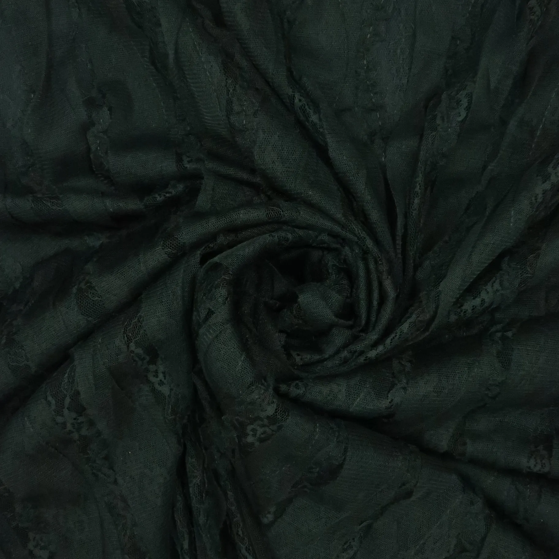 Black Textured Embroidered Tulle Fabric