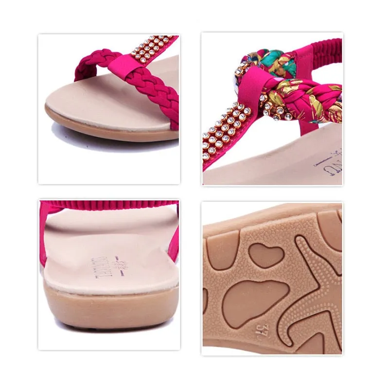 Bling Floral Rhinestone T-Strap Flat Sandal