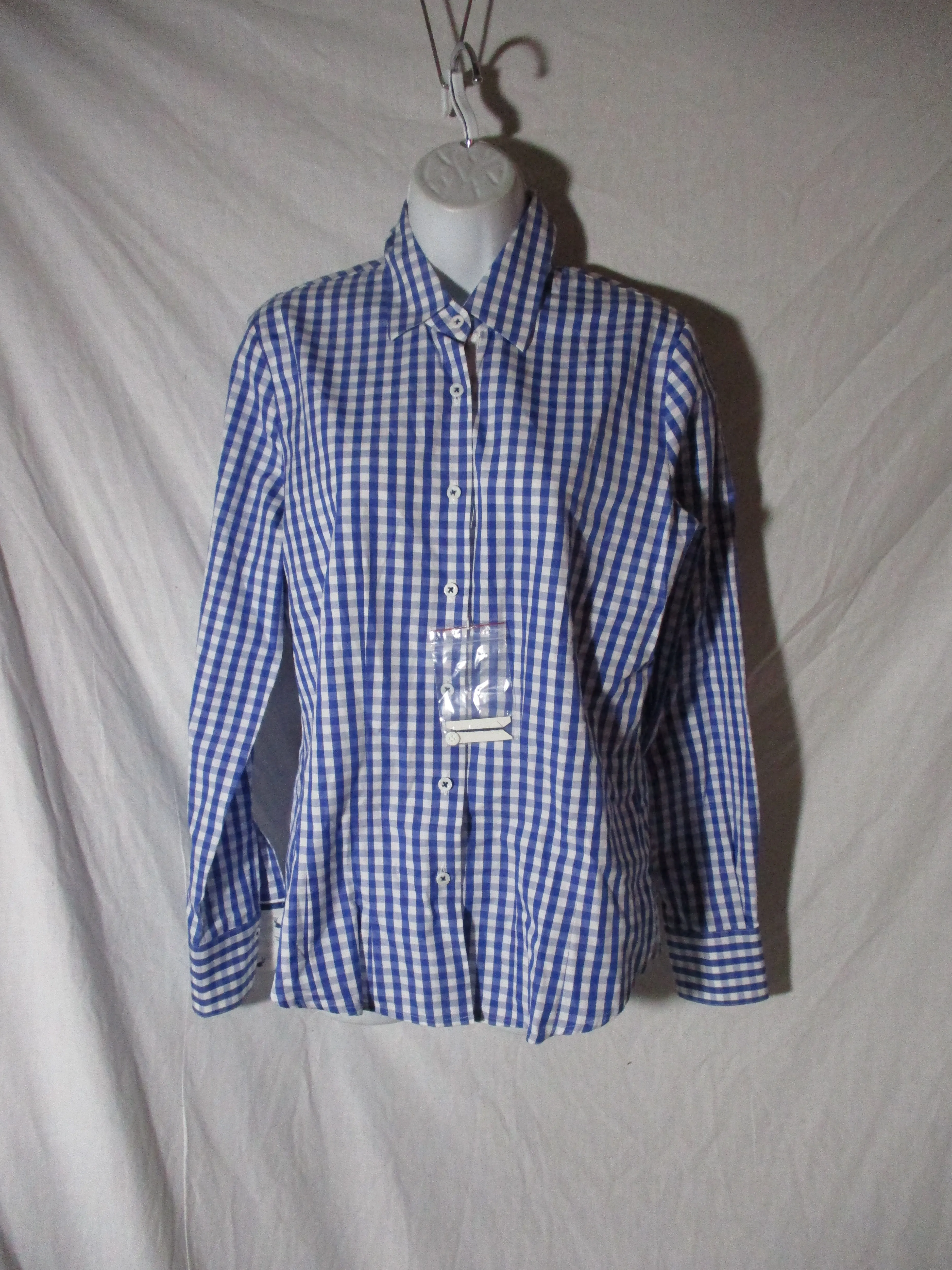 B.M. Company Blousemakers Button-Up Top Shirt Blouse Check Plaid DEER BLUE 36