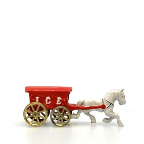 Champion Cast Iron Red Ice Wagon White Horse Drawn Cart Carriage Toy, Gold Wheels