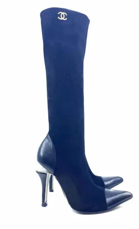 CHANEL Black Suede Solid Tall Boot | 10