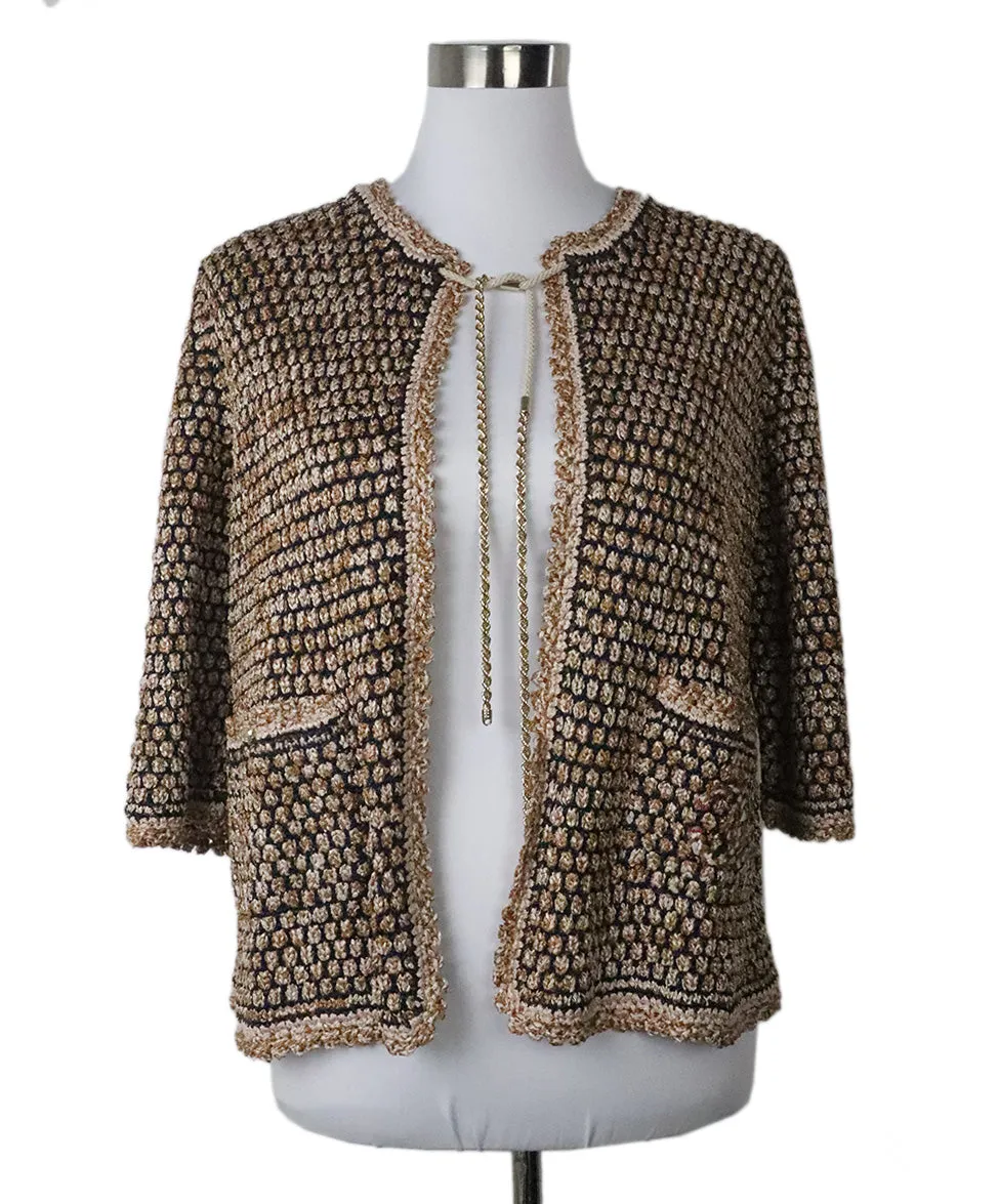 Chanel Gold & Navy Tweed Cardigan sz 12