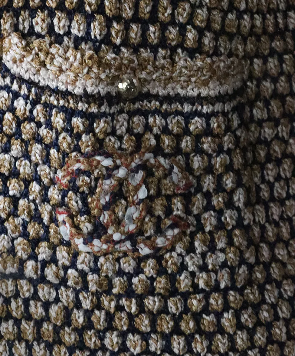 Chanel Gold & Navy Tweed Cardigan sz 12