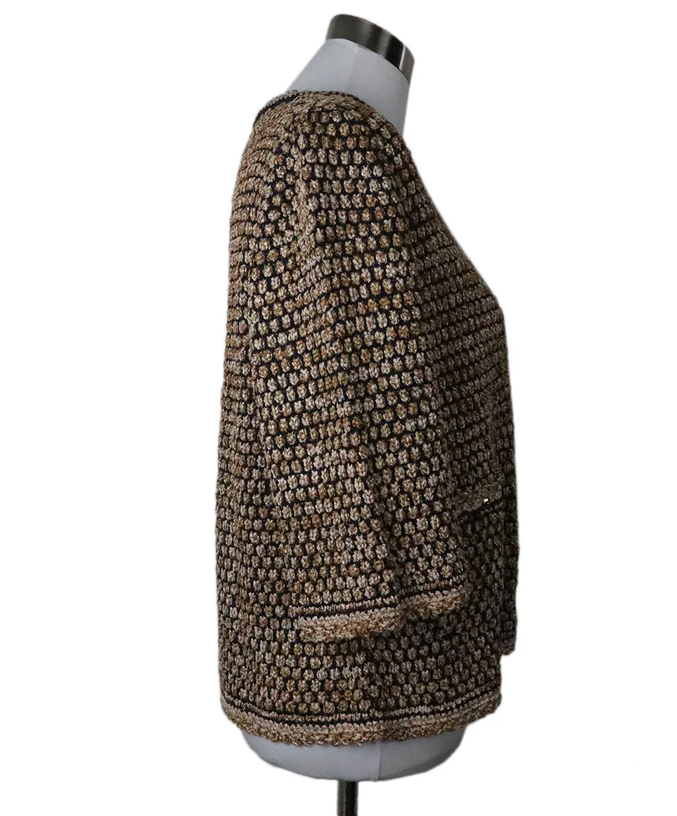 Chanel Gold & Navy Tweed Cardigan sz 12