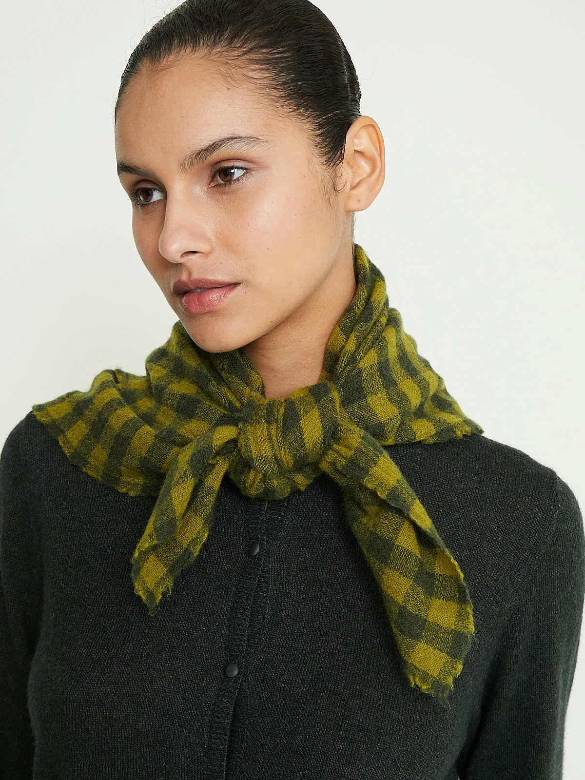 Checked Cashmere Scarf in Grass Green