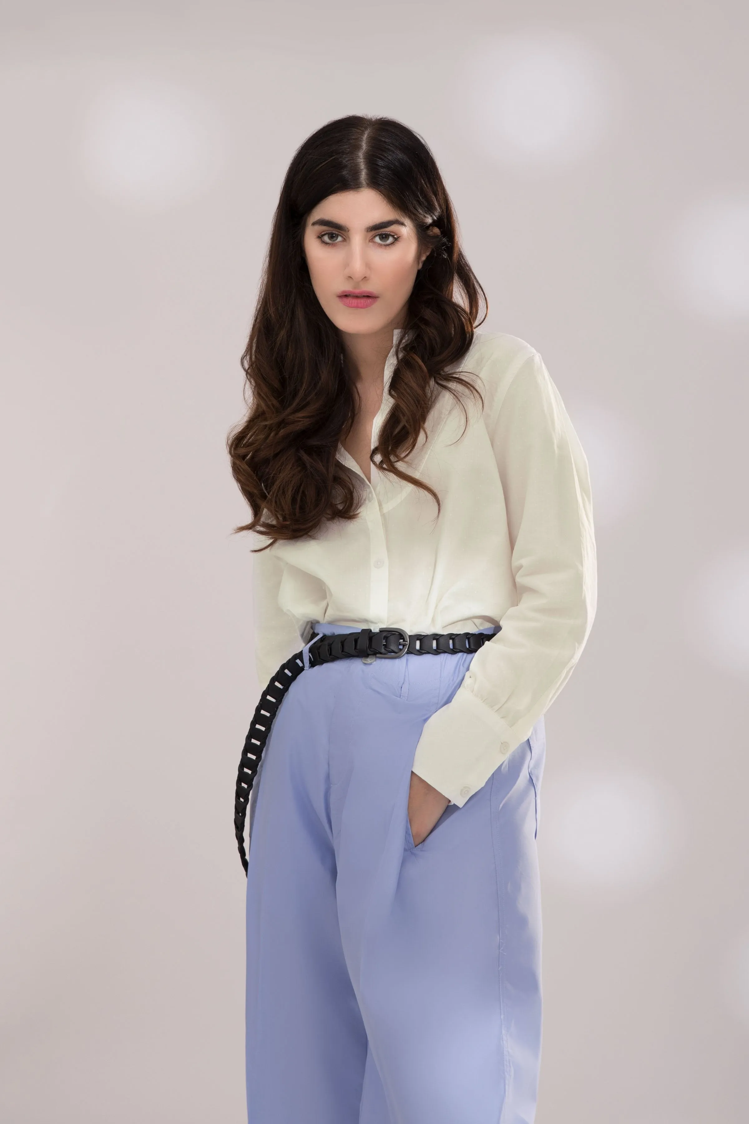 Collarless White Shirt