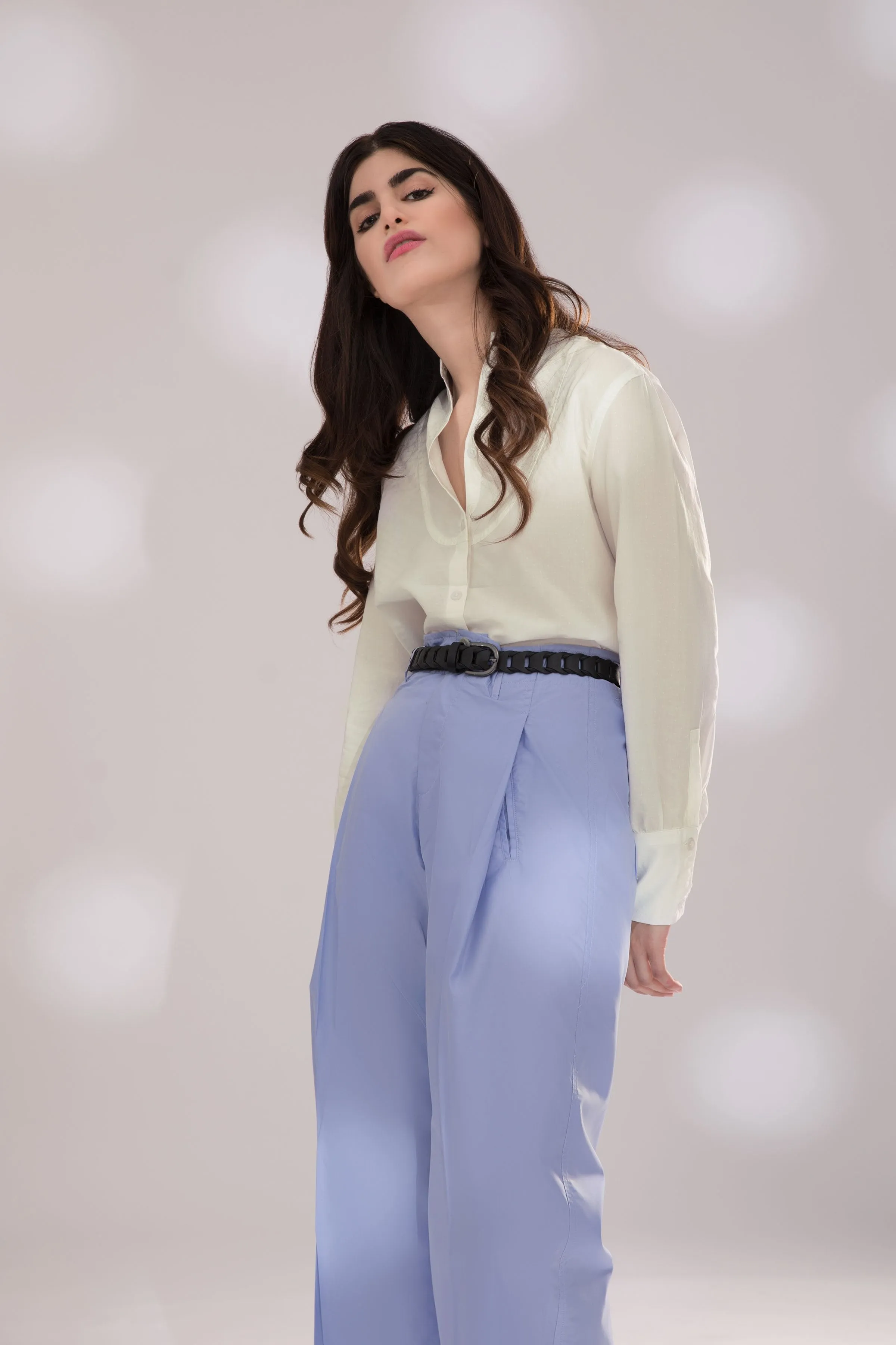 Collarless White Shirt