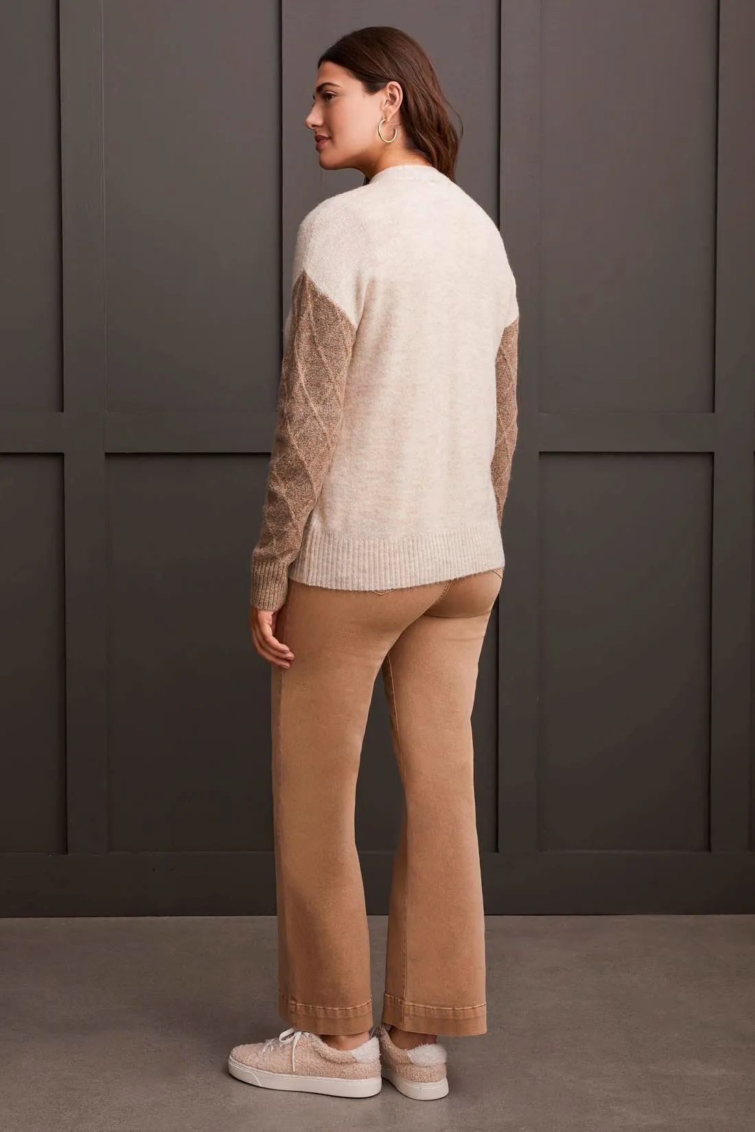 COLOR BLOCK DROP SHOULDER CARDIGAN WITH POCKETS-Frostgrey
