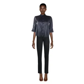 COMME DES GARÇONS Black Bib Front Blouse with Sheer Half Sleeves | Size S