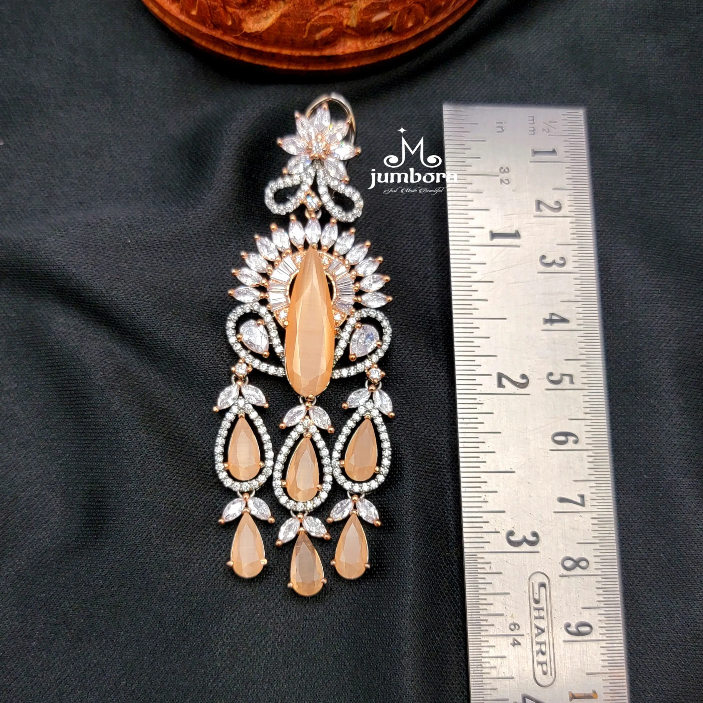Contemporary Long Victorian Peach & White AD Zircon (CZ) Earring