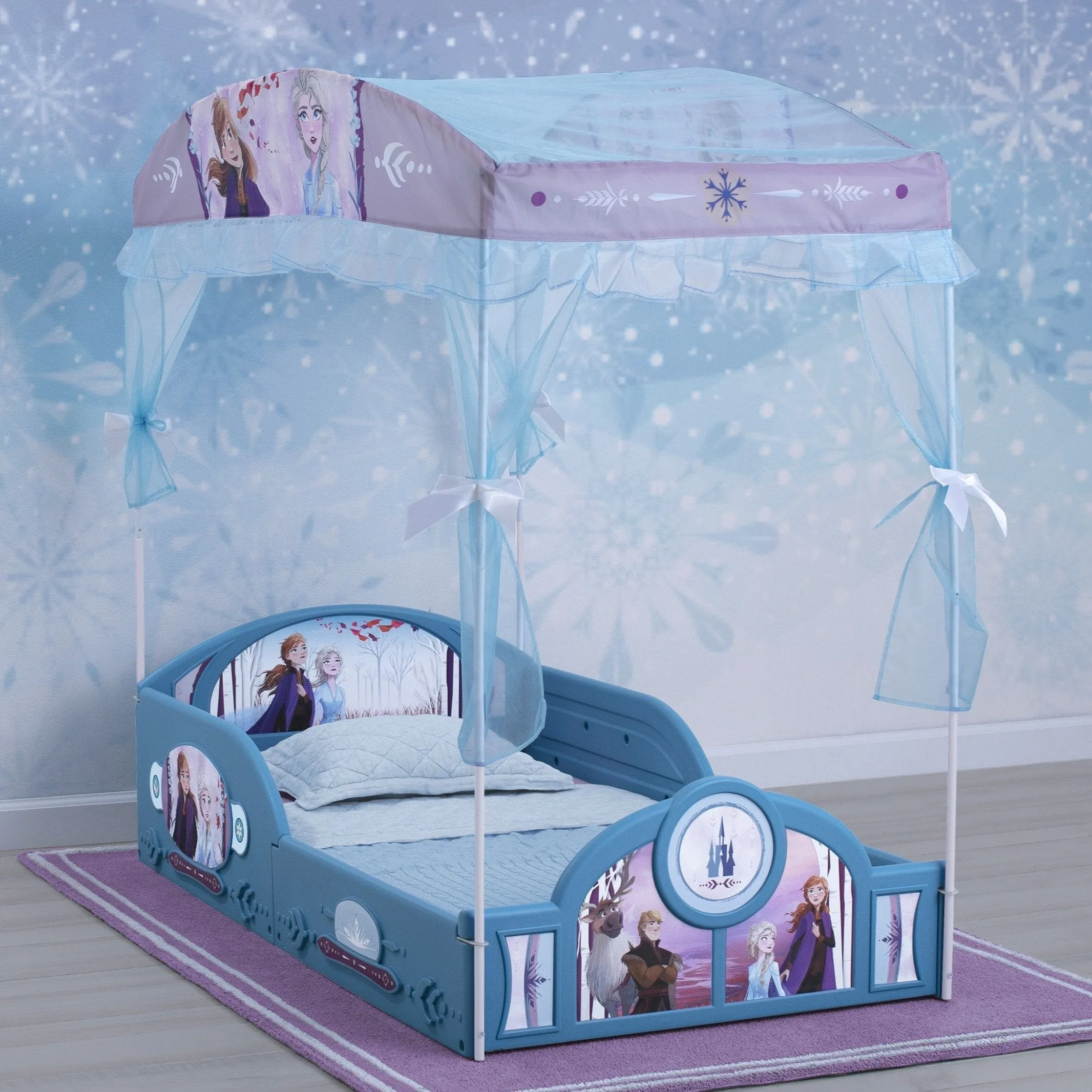 Disney Frozen II Plastic Sleep and Play Toddler Bed with Canopy by Delta Children
