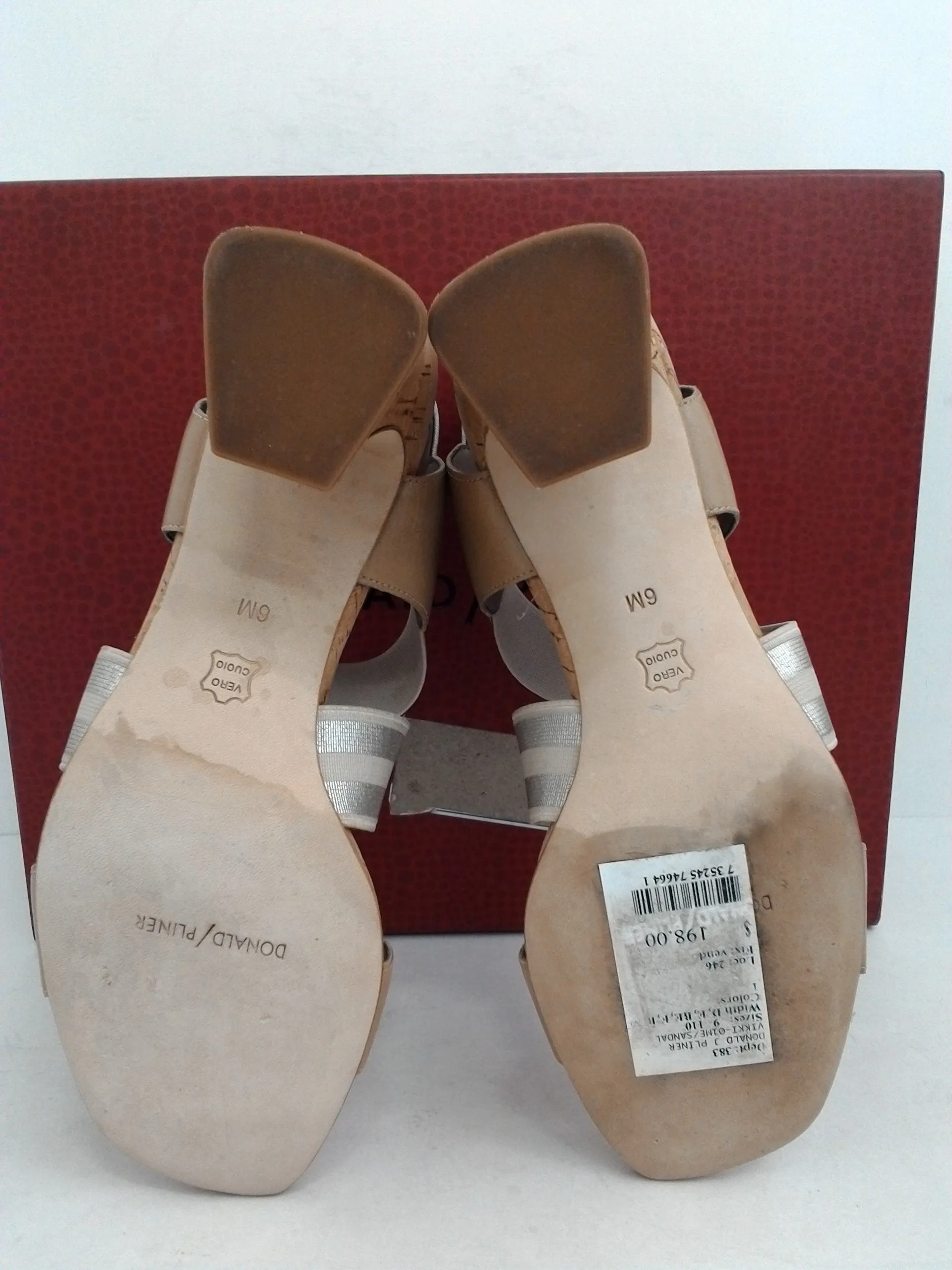 Donald/Pliner Women's Shoes Nude/Platino Calf/Met Elastic Striped 6.5