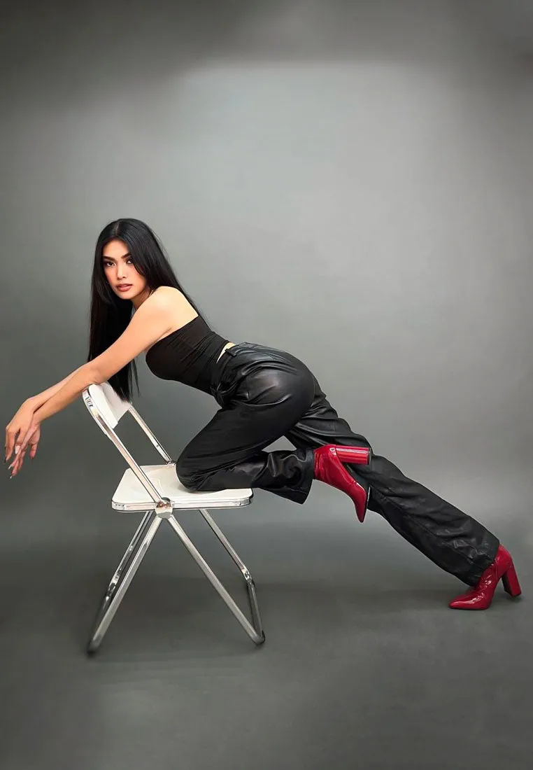 Faux Leather High Waist Flared Trousers