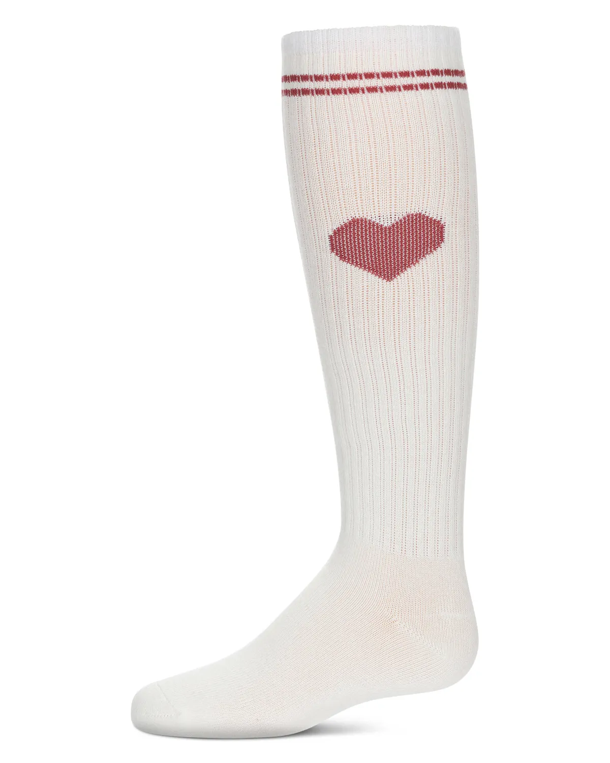 Girls' Thin Ribbed Heart Knee High Socks