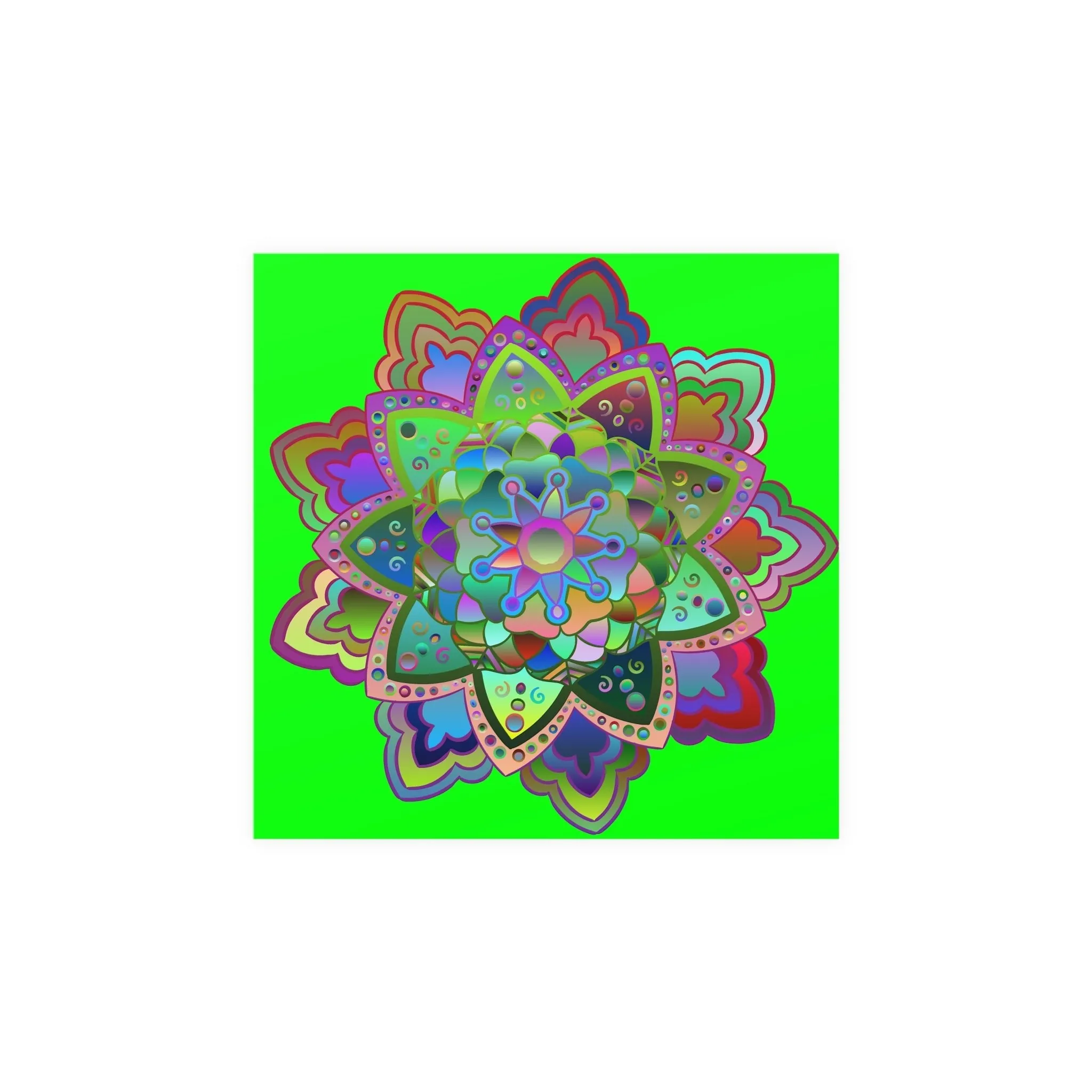 Handmade Bright Mandala Art Poster - Green