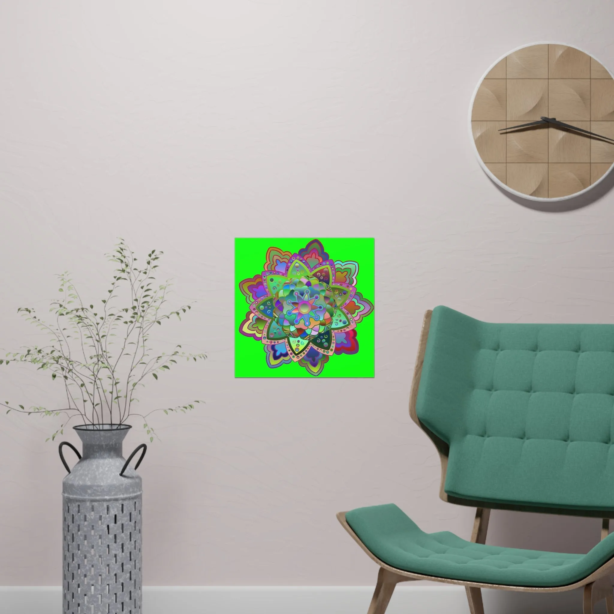 Handmade Bright Mandala Art Poster - Green