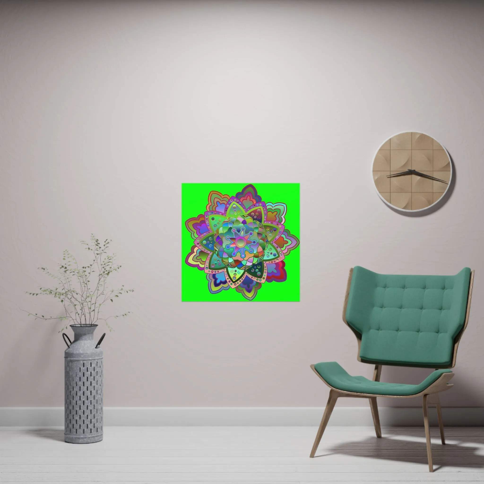 Handmade Bright Mandala Art Poster - Green