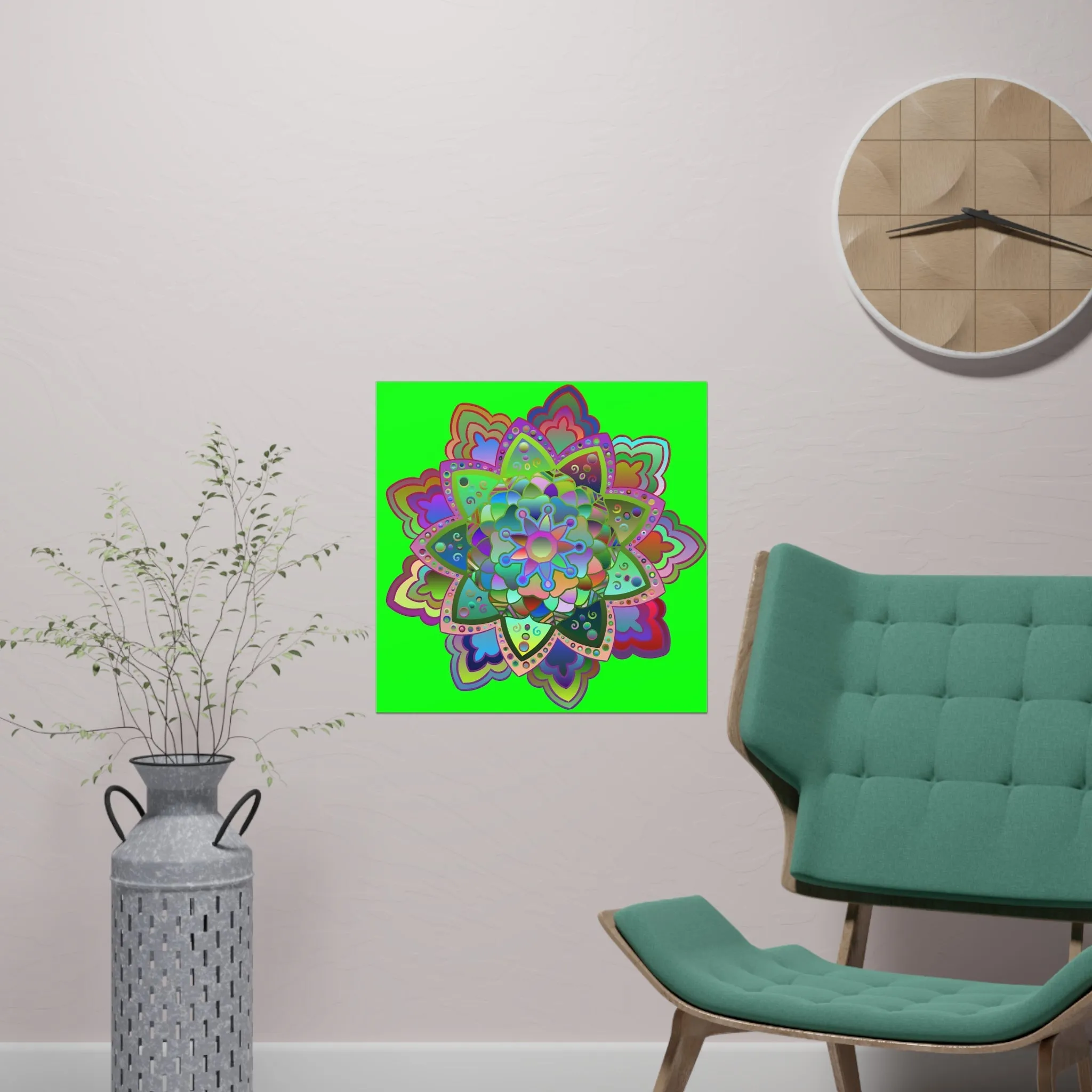 Handmade Bright Mandala Art Poster - Green