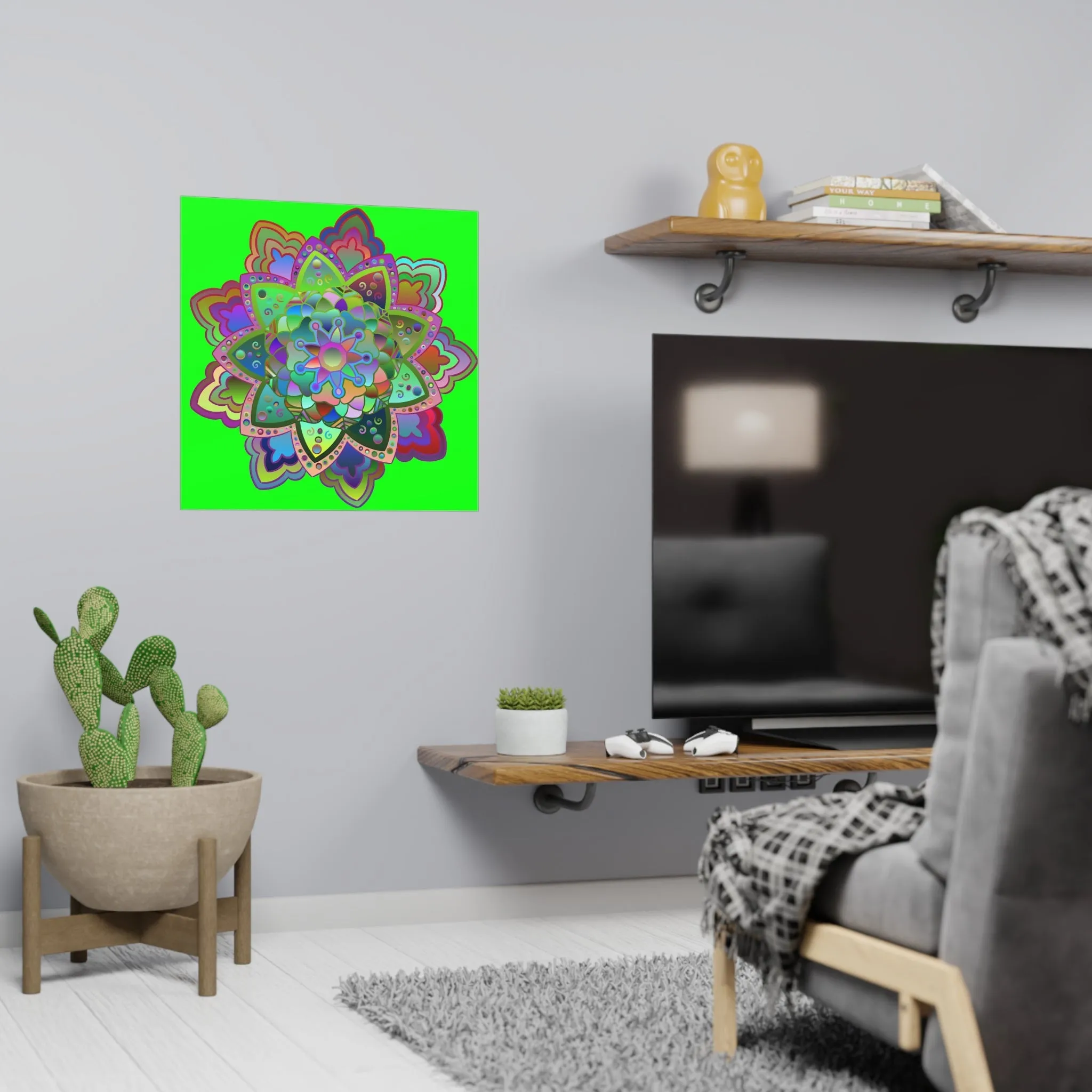 Handmade Bright Mandala Art Poster - Green