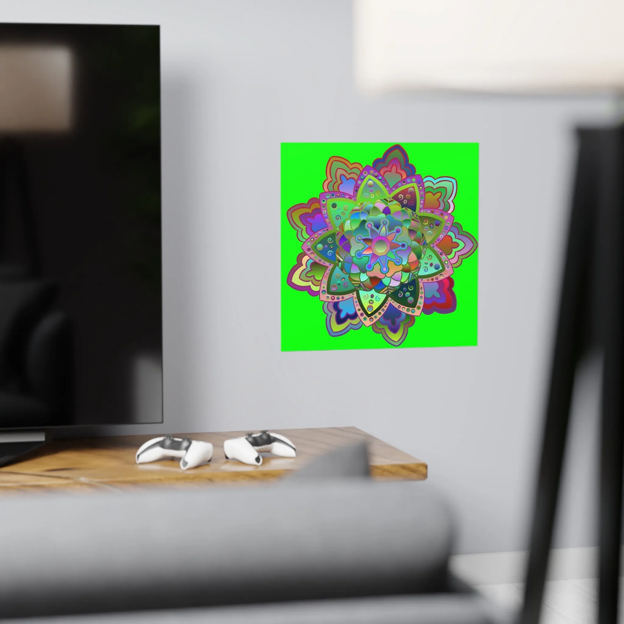 Handmade Bright Mandala Art Poster - Green
