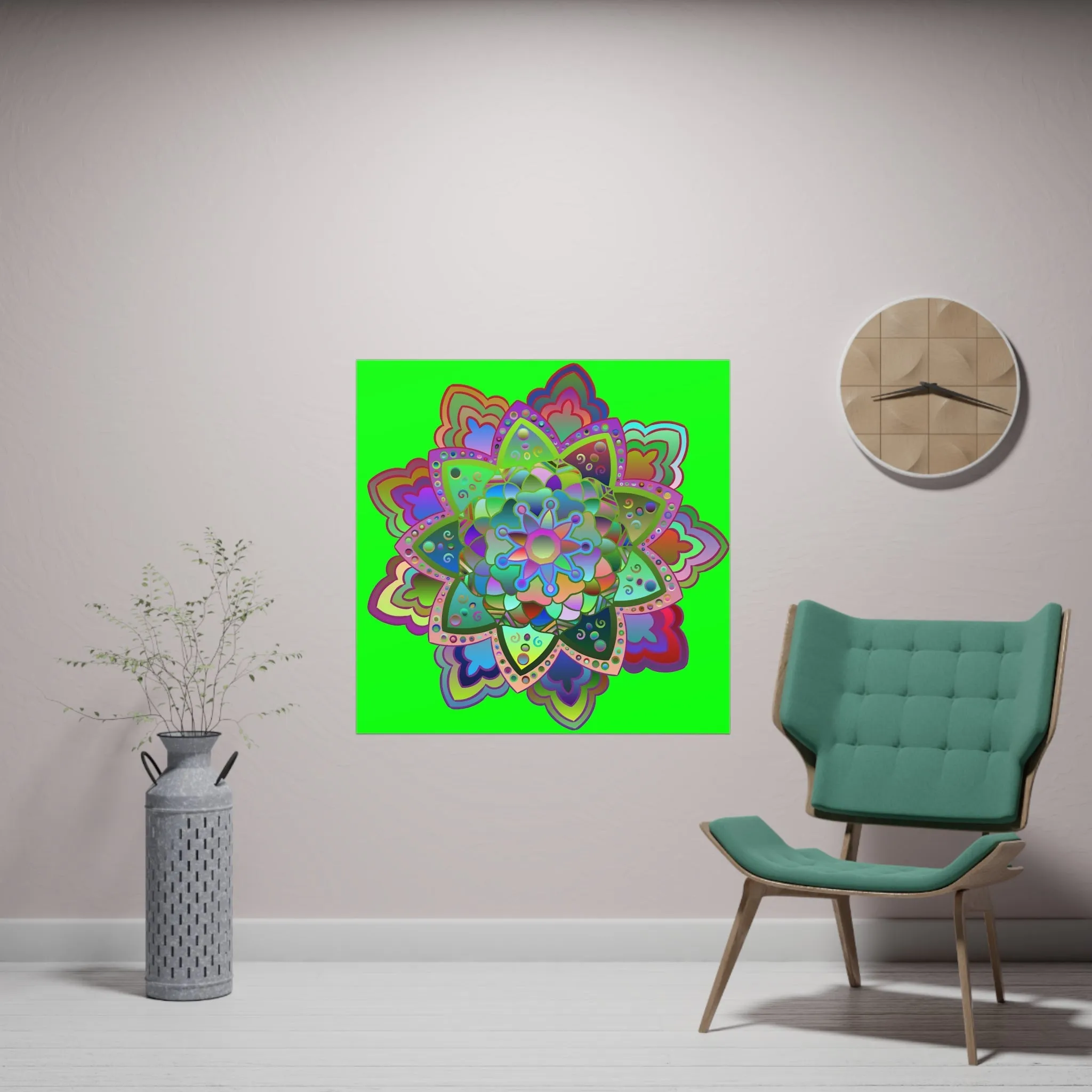 Handmade Bright Mandala Art Poster - Green