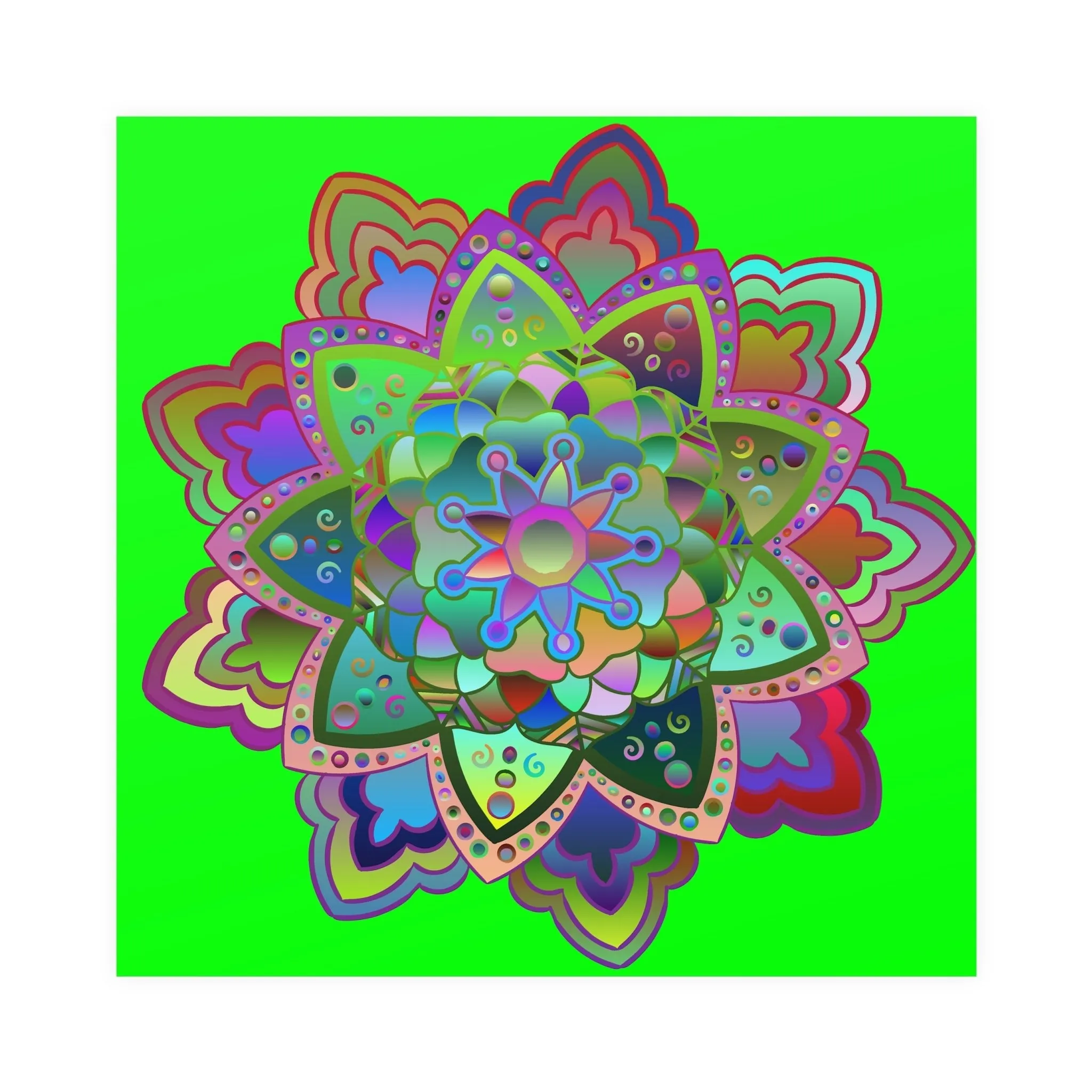 Handmade Bright Mandala Art Poster - Green