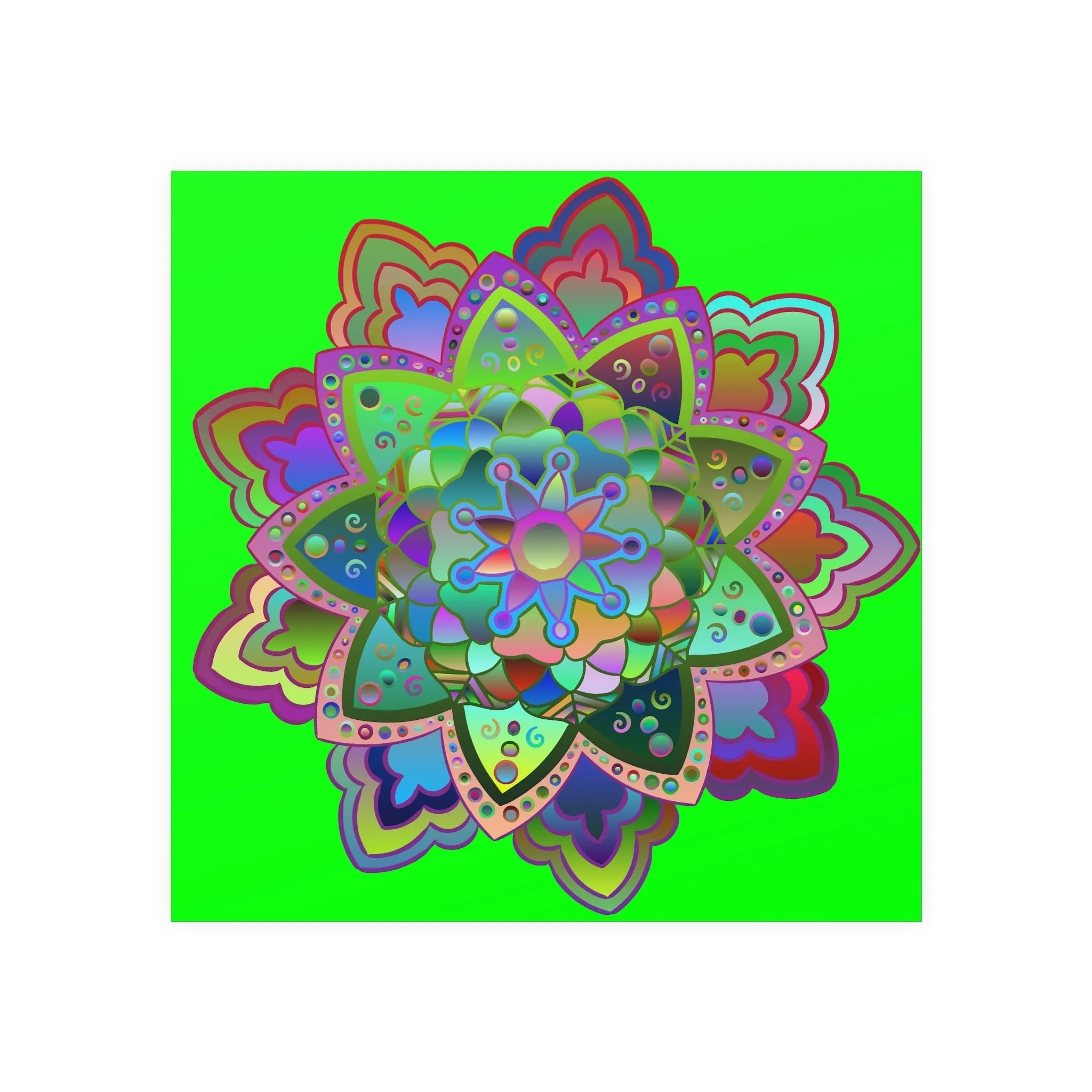 Handmade Bright Mandala Art Poster - Green
