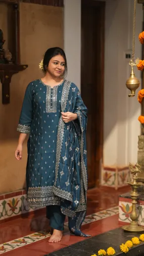 Joshitha Teal (Kurti Pant Dupatta)