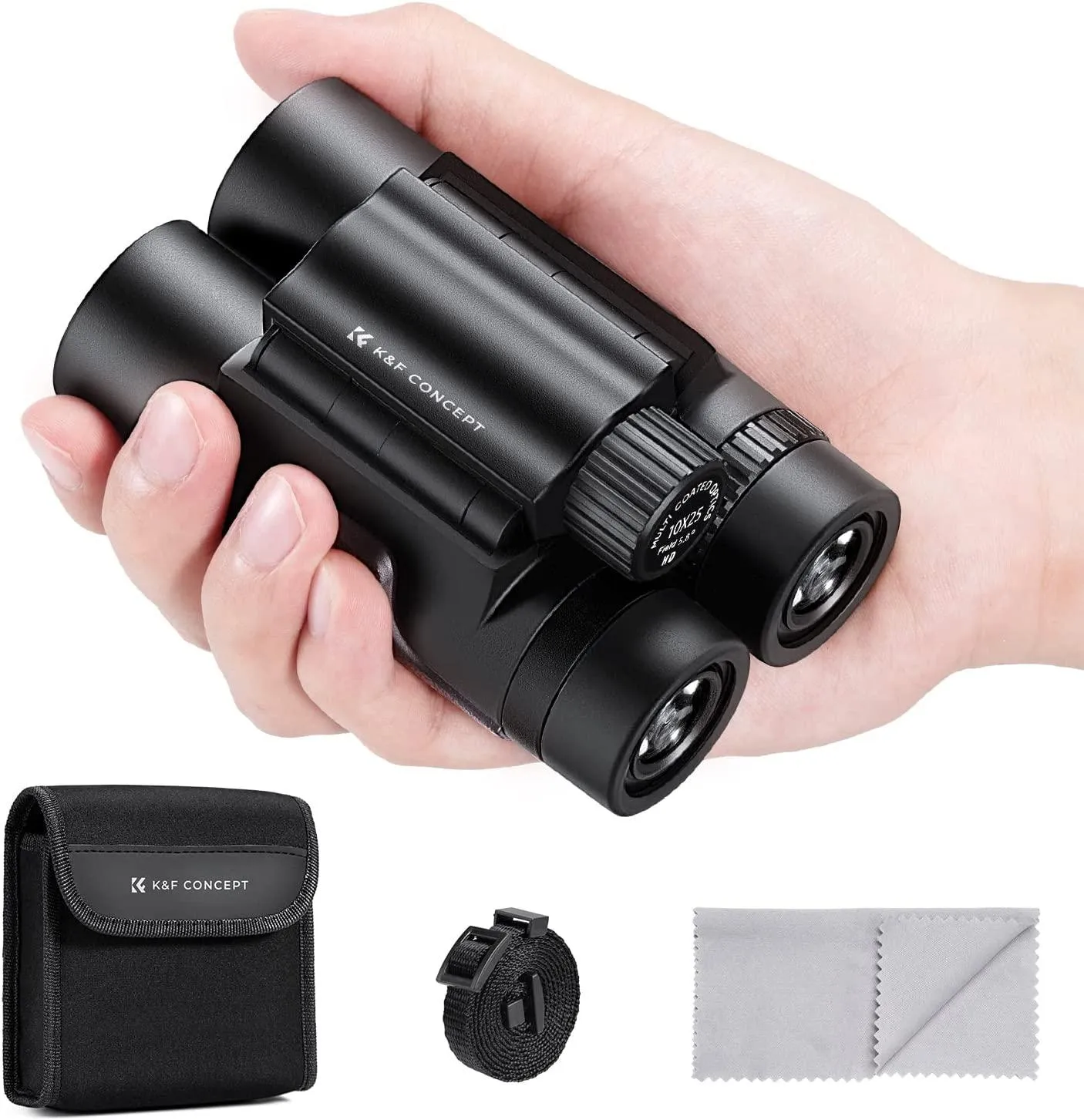 K&F Concept 10x25 Compact Binoculars for Kids and Adults, with BAK4 prism, FMC Lens, IP65 Waterproof & Neck Strap for Bird Watching Hunting Travel Camping Stargazing