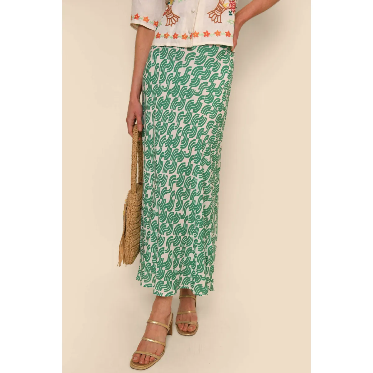 Kelly Skirt Green Abstract Wave