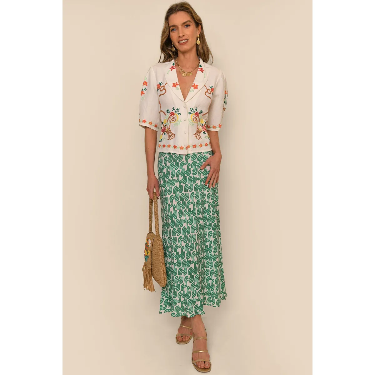 Kelly Skirt Green Abstract Wave