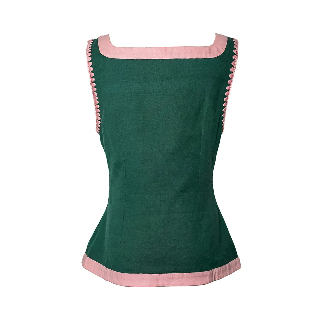 MASON'S DAUGHTER Athena Vest, Green with Pink Color Block Linen