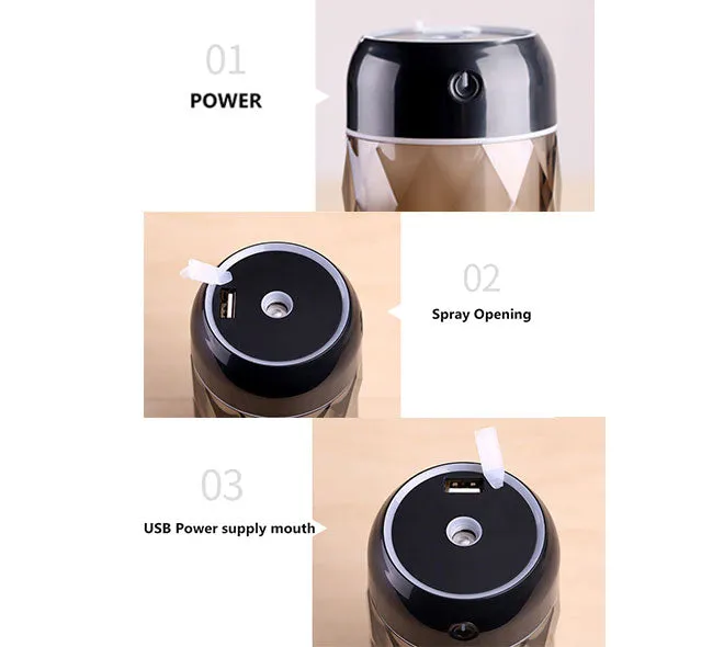 Multi Function Led Air Humidifier Aroma Diffuser Crystal Bottle w/USB Light&Fan - #ASSRY-70700