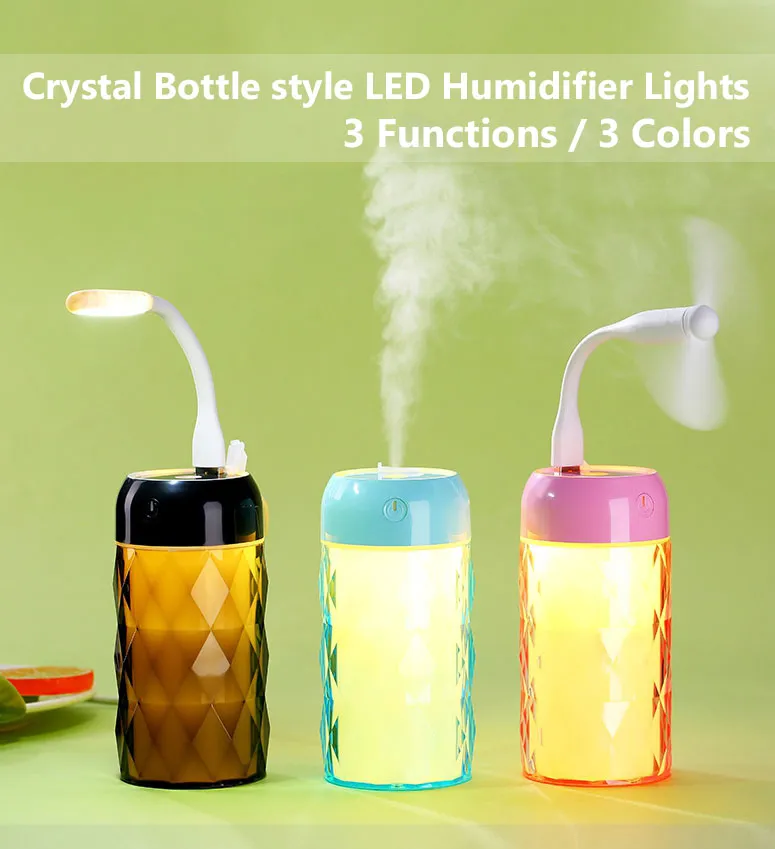 Multi Function Led Air Humidifier Aroma Diffuser Crystal Bottle w/USB Light&Fan - #ASSRY-70700