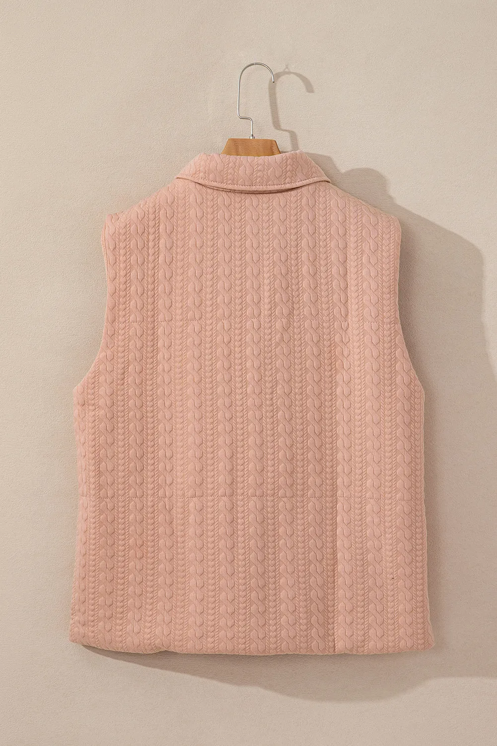 Pale Chestnut Cable Textured Zip Up Vest Jacket