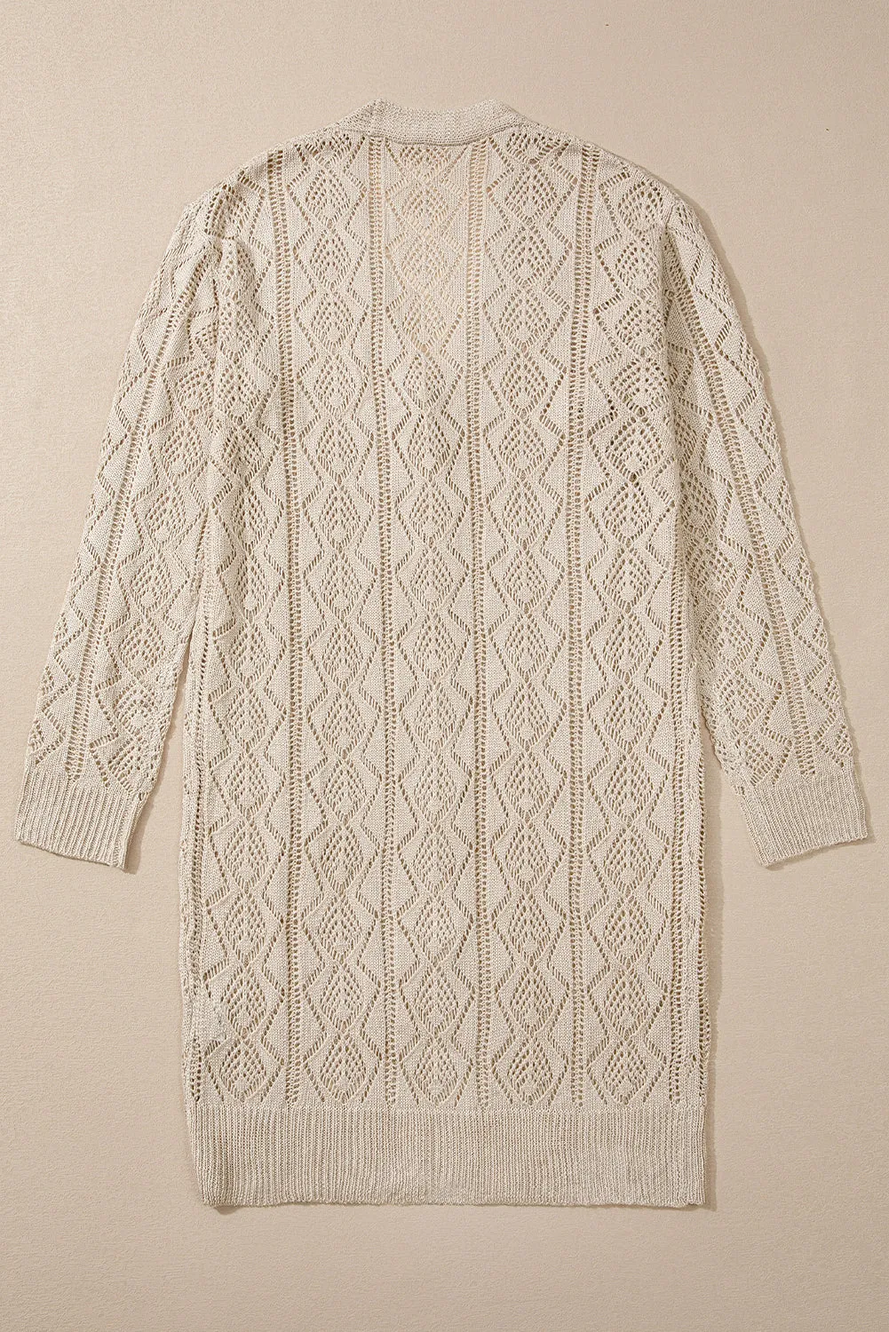 Parchment Hollow Out Buttons Front Long Cardigan