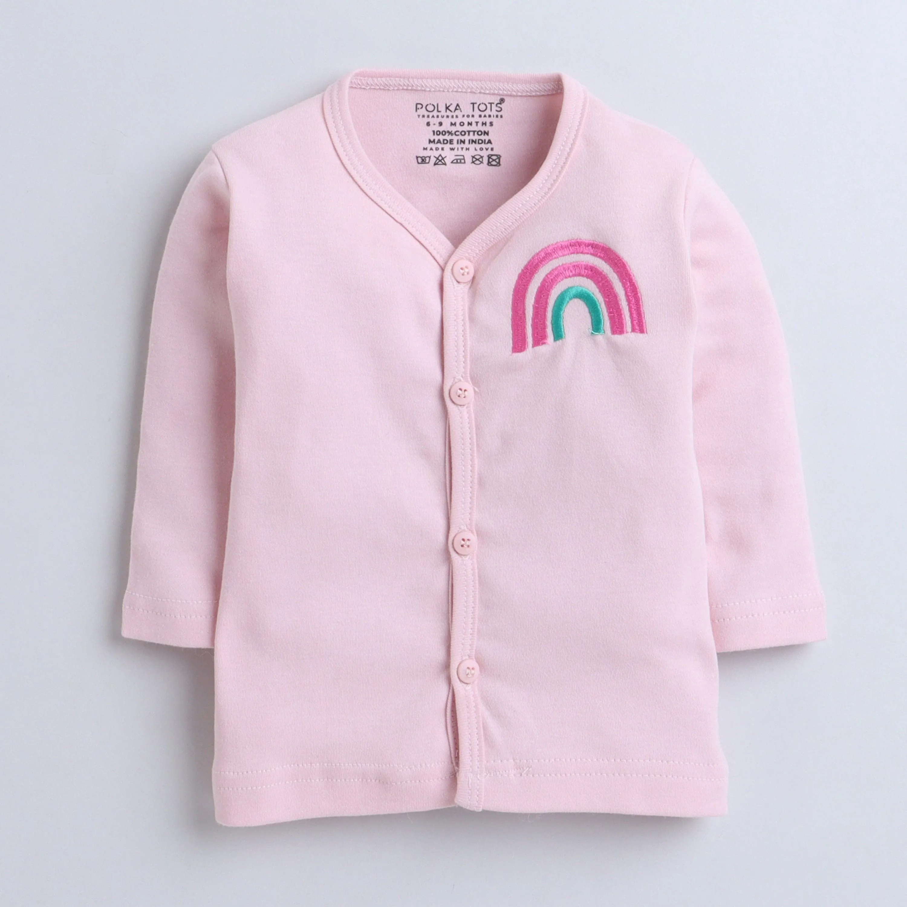 Polka Tots Full Sleeve Jabhla Vest Rainbow - Pink