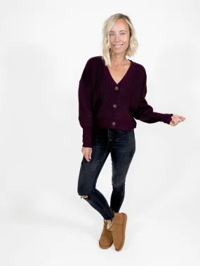 VERO MODA Lea V-Neck Cuff Cardigan- WINE